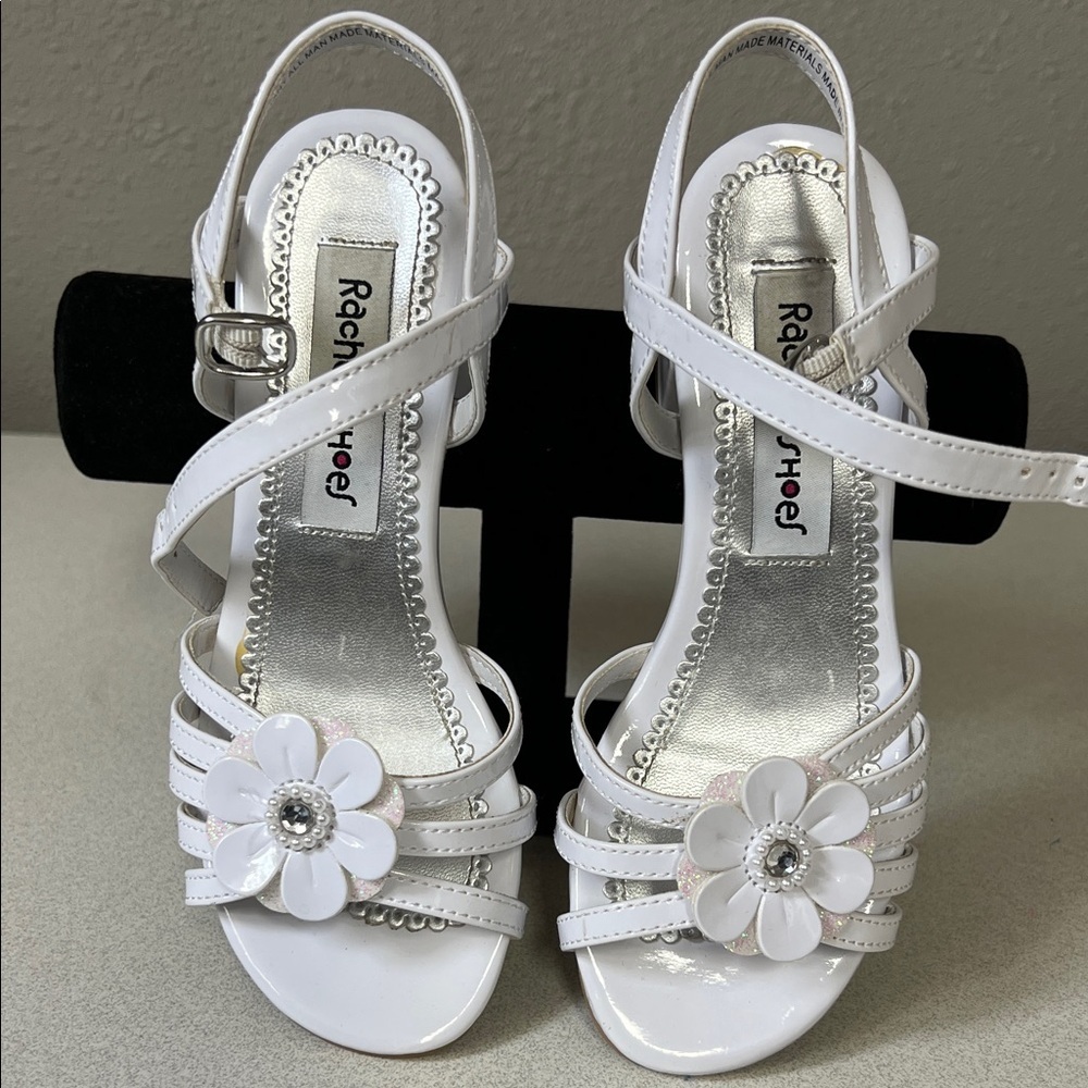 Rachel White Floral Accent Girls Dress Sandals